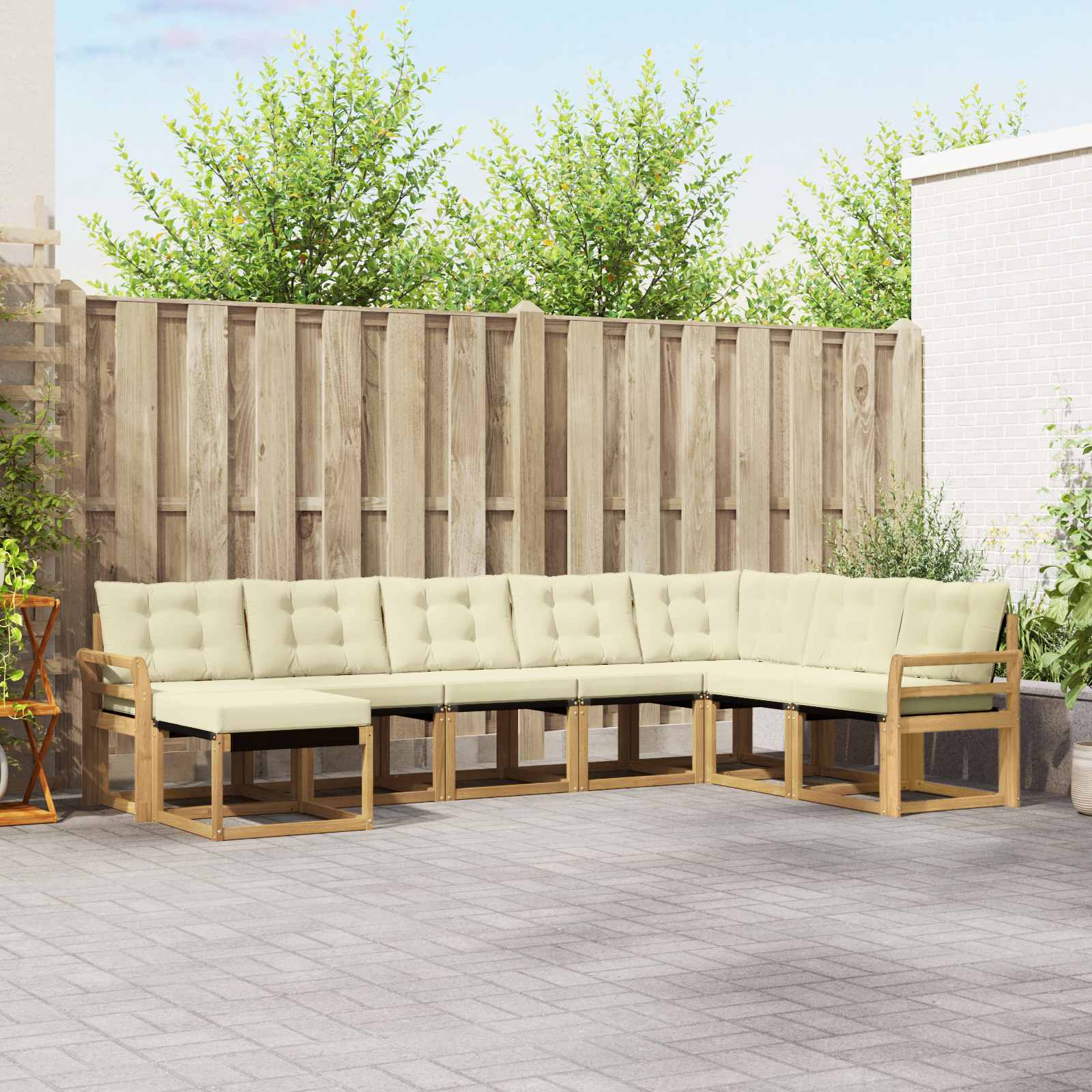 Conjunto de sofás de exterior con cojín 8 pcs Blanco y Crema