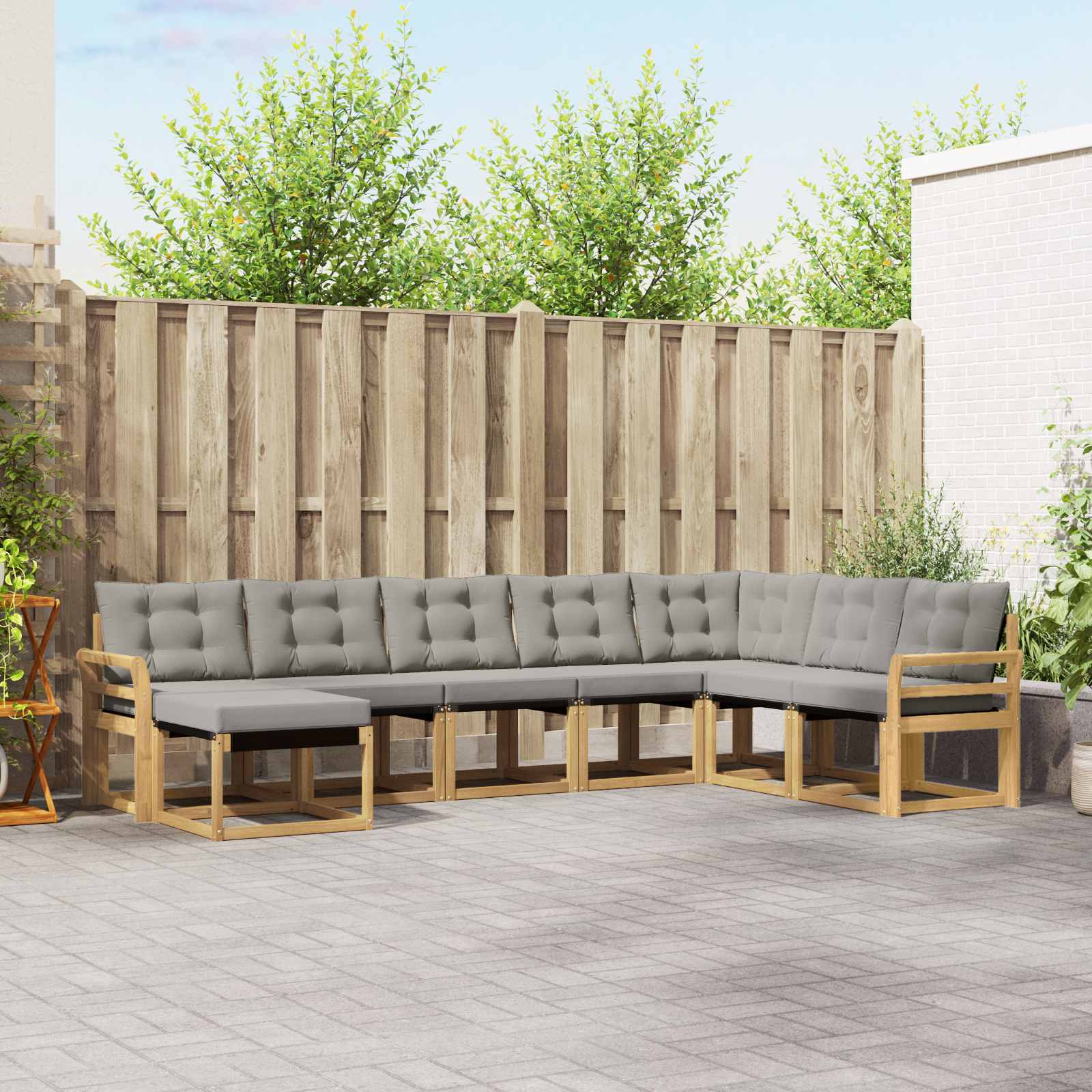 Conjunto de sofás de exterior 8 pcs Blanco y Gris Claro