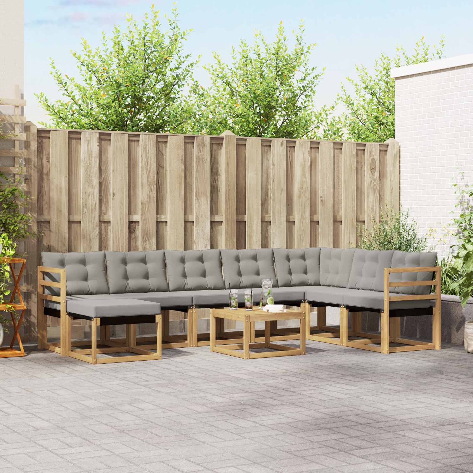 Conjunto de sofás de exterior 9 pcs Blanco y Gris Claro