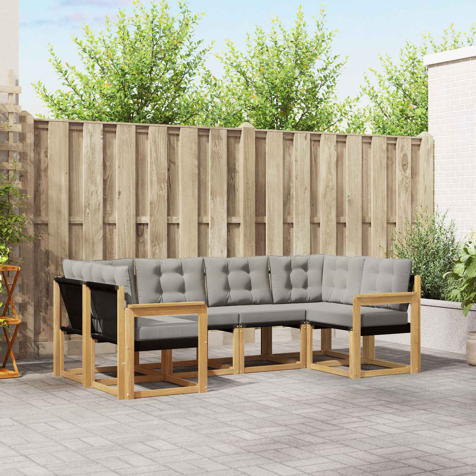 Conjunto de sofás de exterior 6 pcs Blanco y Gris Claro