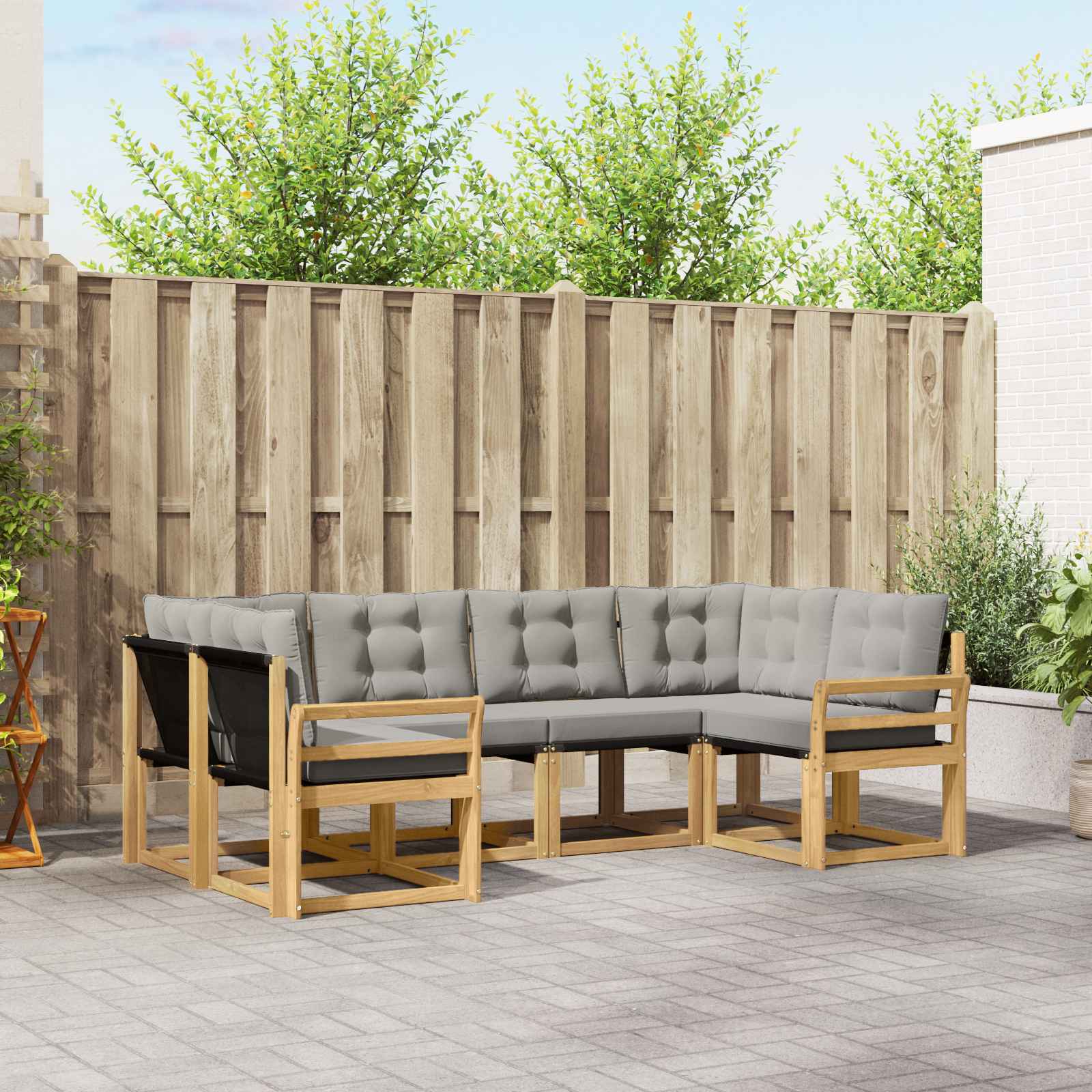 Conjunto de sofás de exterior 6 pcs Blanco y Gris Claro