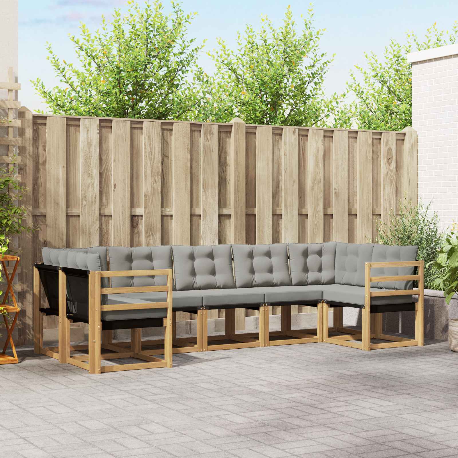 Conjunto de sofás de exterior 7 pcs Blanco y Gris Claro