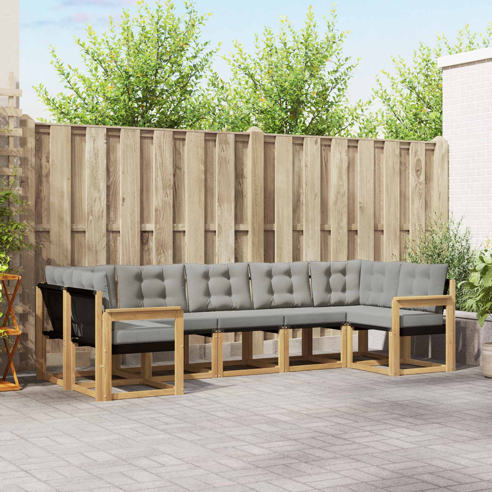 Conjunto de sofás de exterior 7 pcs Blanco y Gris Claro