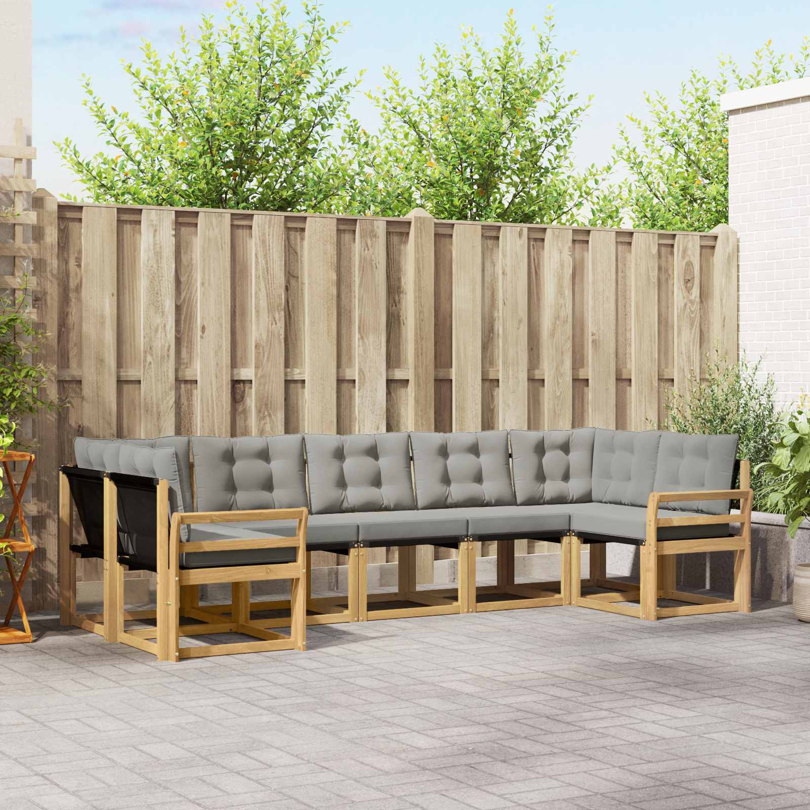 Conjunto de sofás de exterior 7 pcs Blanco y Gris Claro