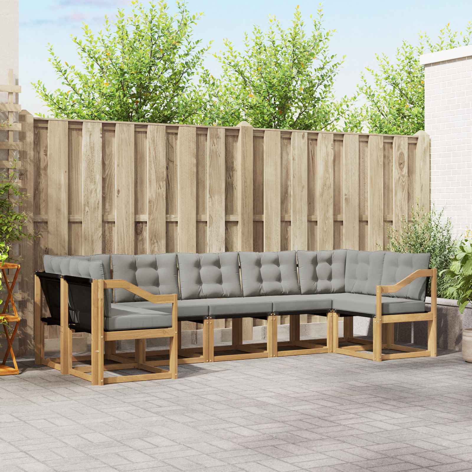 Conjunto de sofás de exterior 7 pcs Blanco y Gris Claro