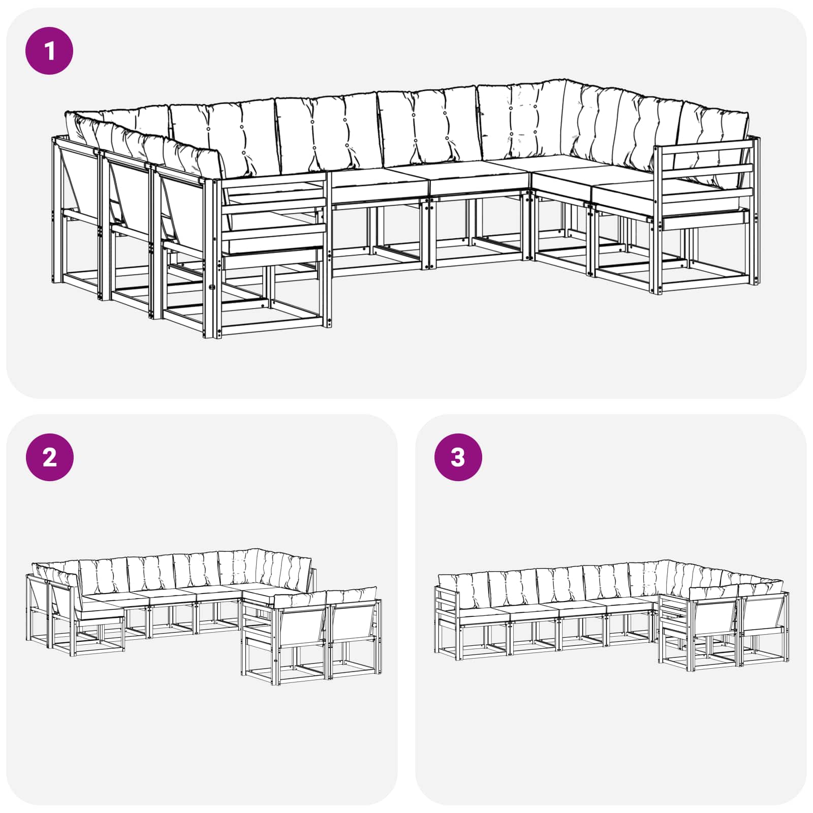 Conjunto de sofás de exterior 9 pcs Blanco y Gris Claro