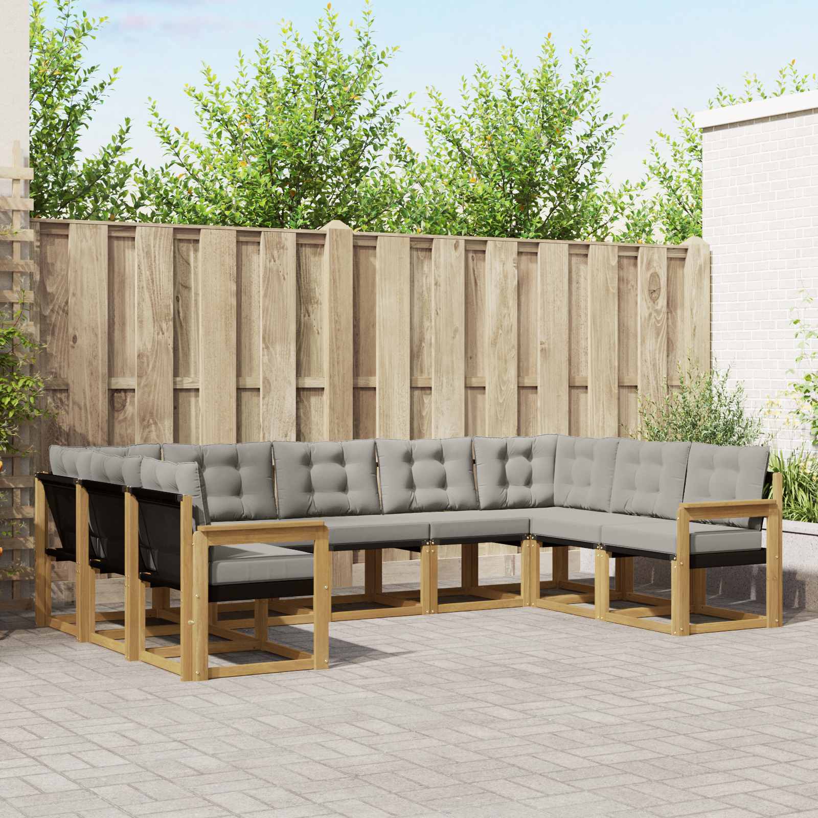 Conjunto de Sofás de Exterior 9 peças Branco e Cinzento Claro