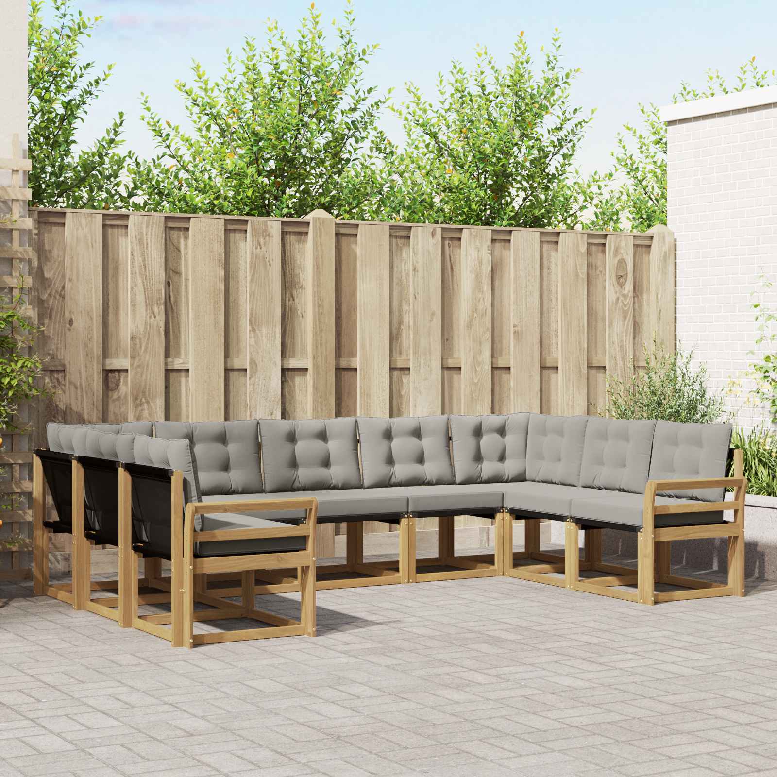 Conjunto de Sofás de Exterior 9 peças Branco e Cinzento Claro