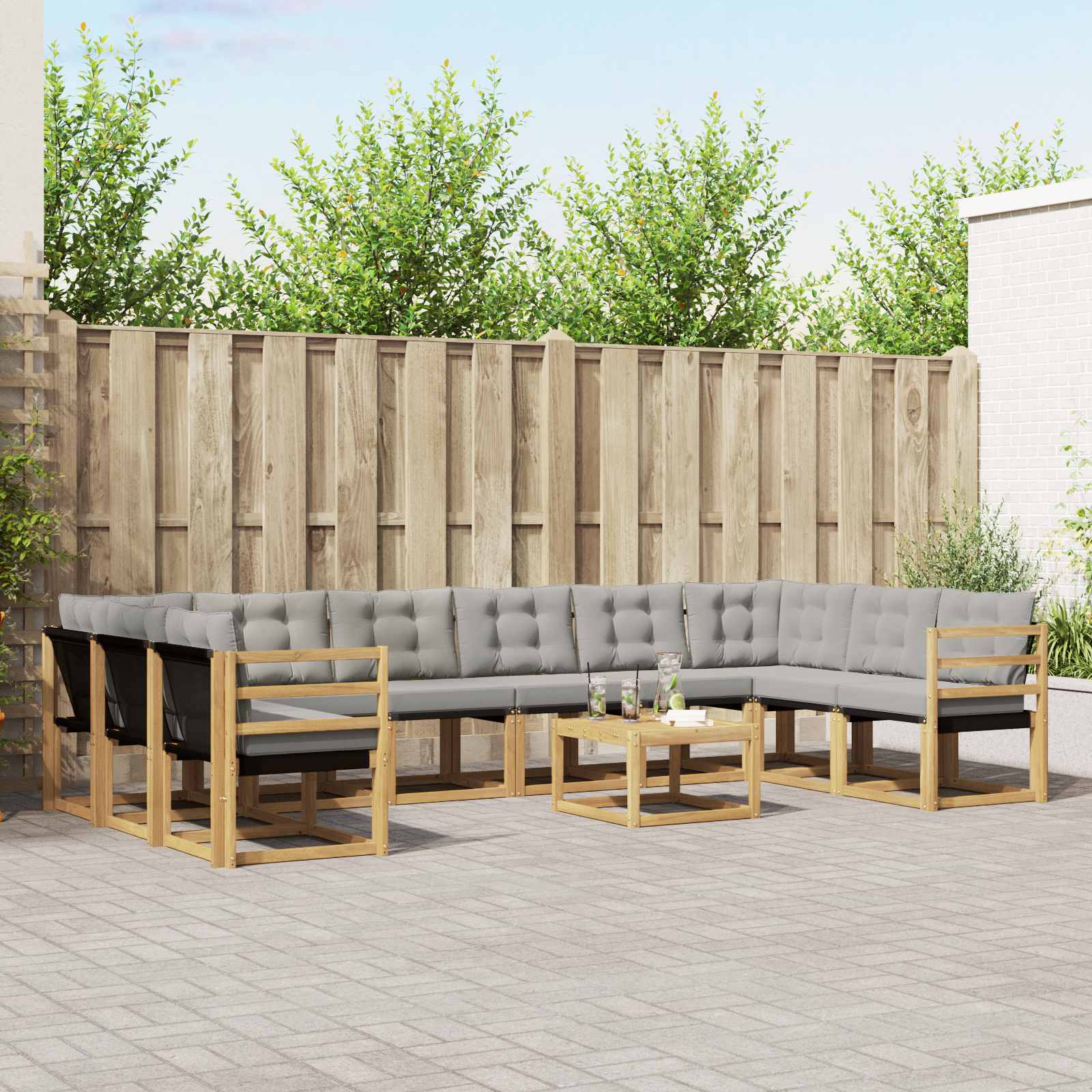 Conjunto de sofás de exterior 11 pcs Blanco y Gris Claro