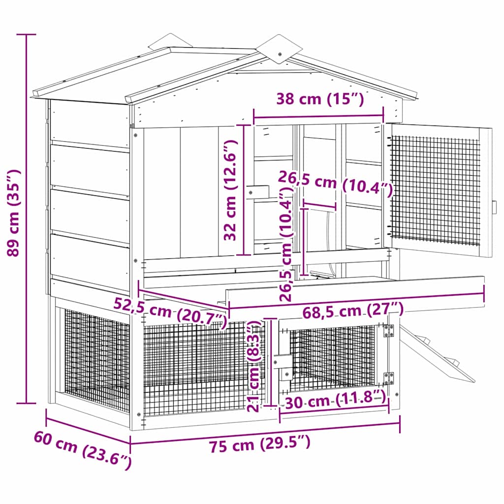 Gallinero Marrón 75 x 60 x 89 cm Madera de pino macizo