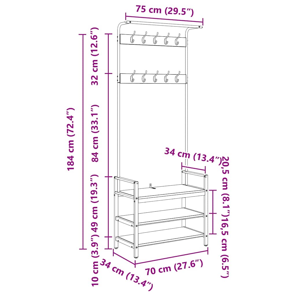 Perchero Madera vieja 75 x 34 x 184 cm Madera de ingeniería