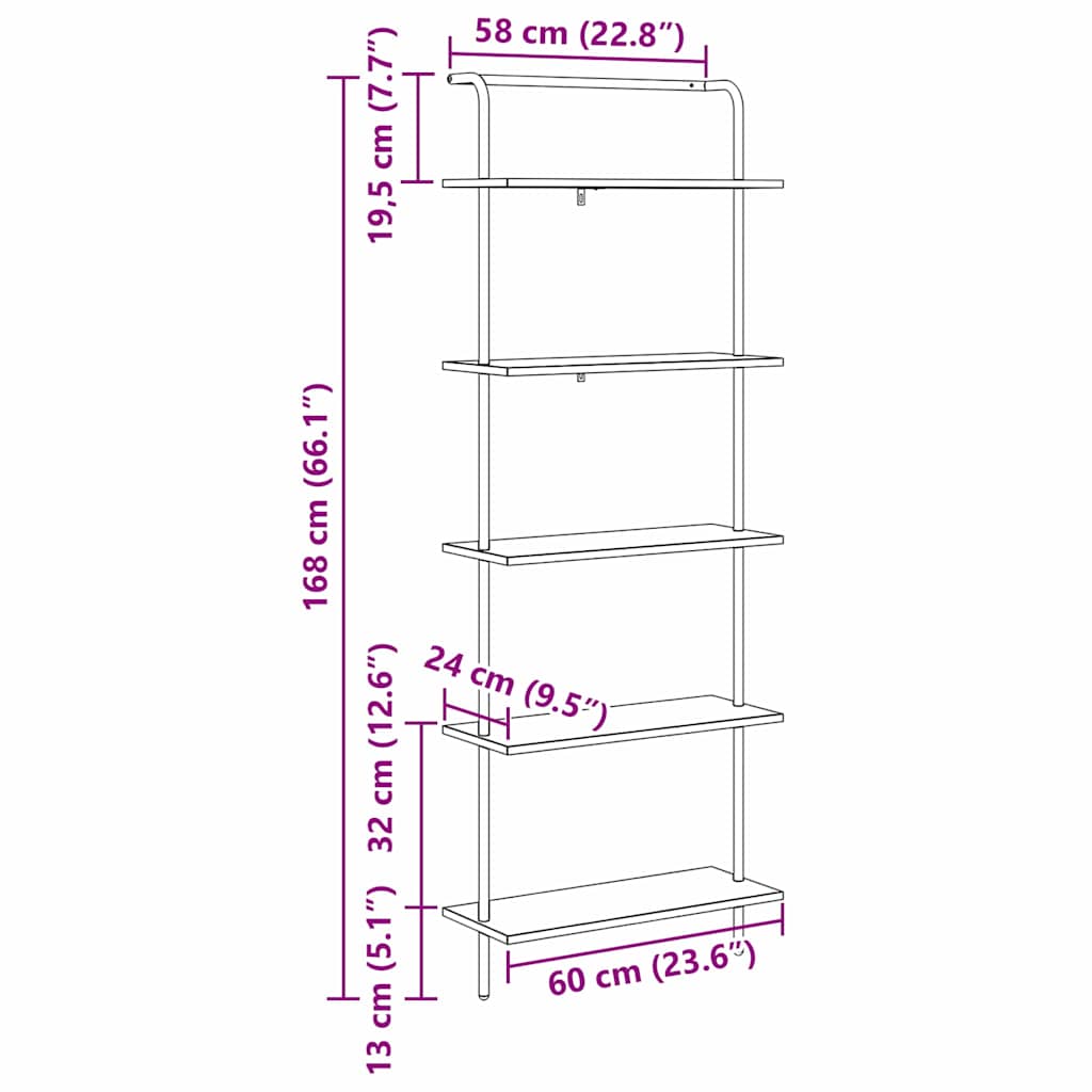 Estante de libros Gris Sonoma 60 x 24 x 168 cm