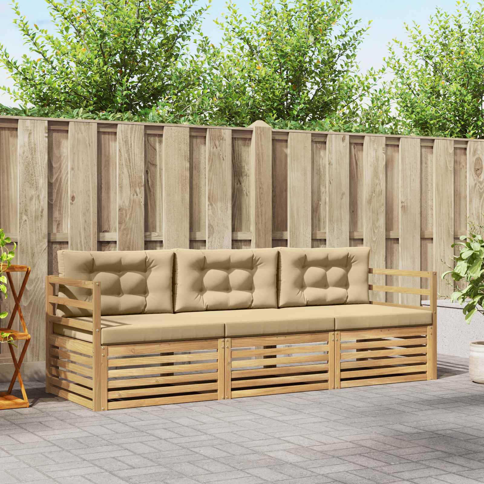 Conjunto de sofás de exterior con cojín 3 pcs Natural y Beige