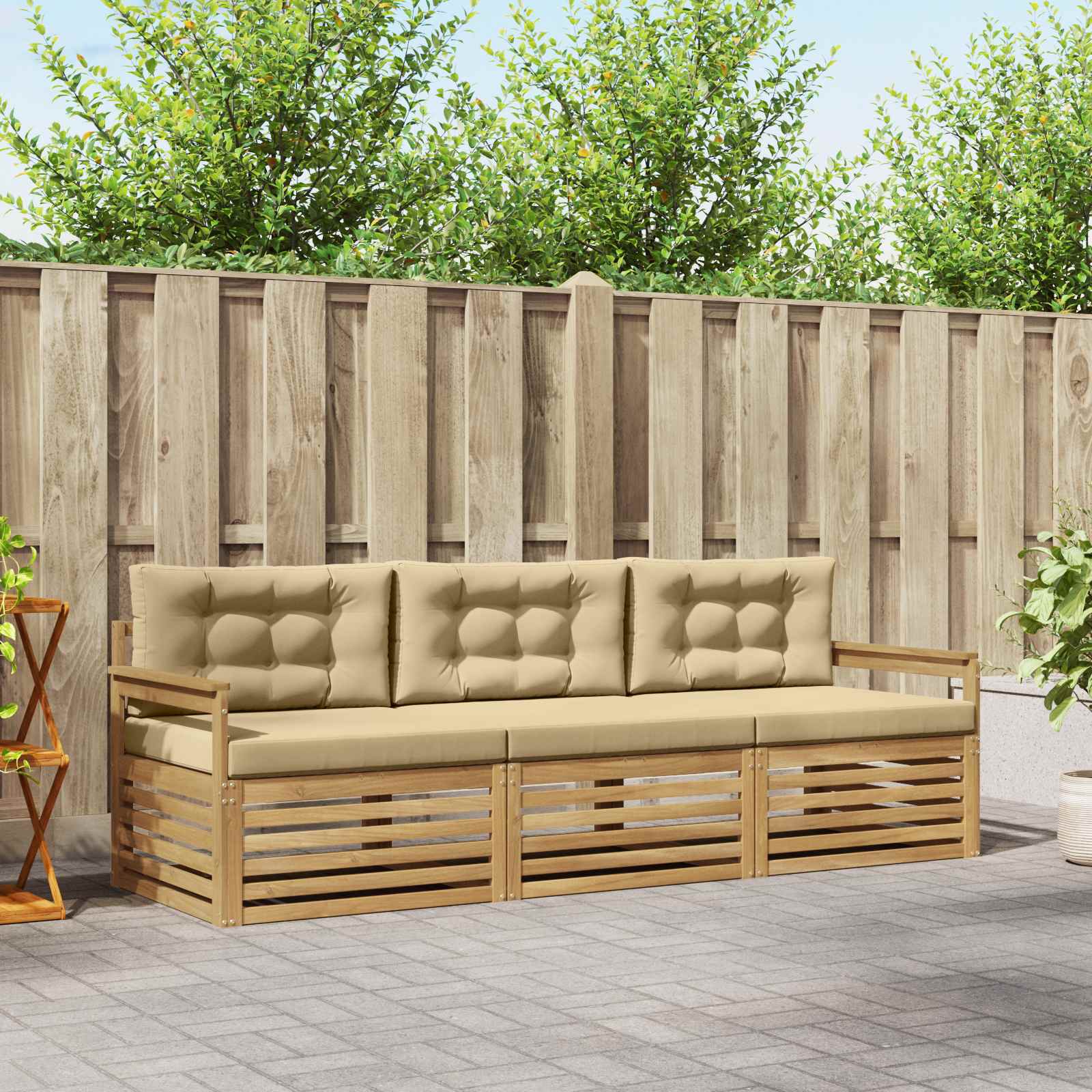 Conjunto de sofás de exterior con cojín 3 pcs Natural y Beige