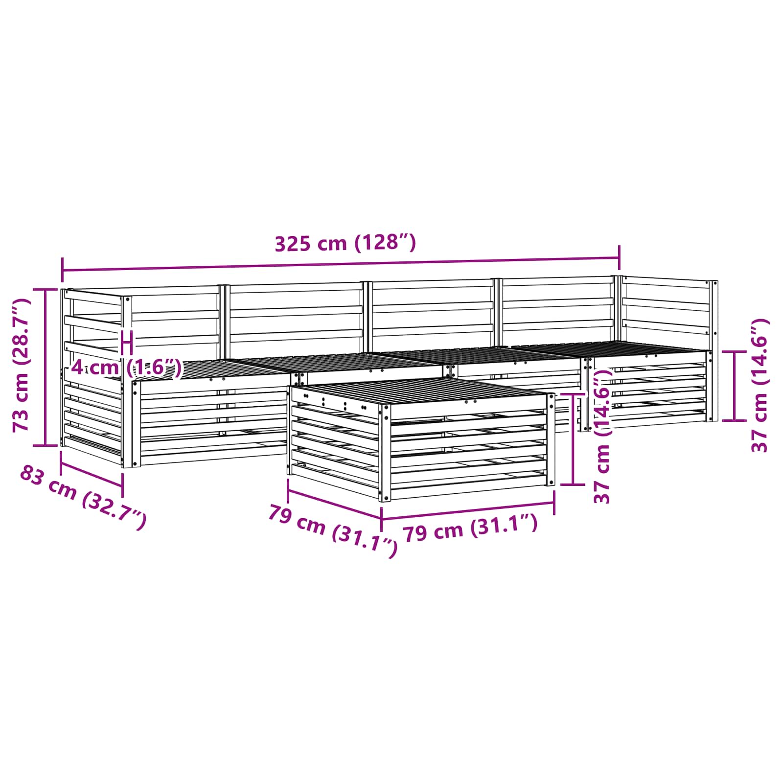 Conjunto de sofás de exterior 5 pcs Blanco