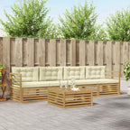 Conjunto de sofás de exterior con cojín 5 pcs Blanco y Crema