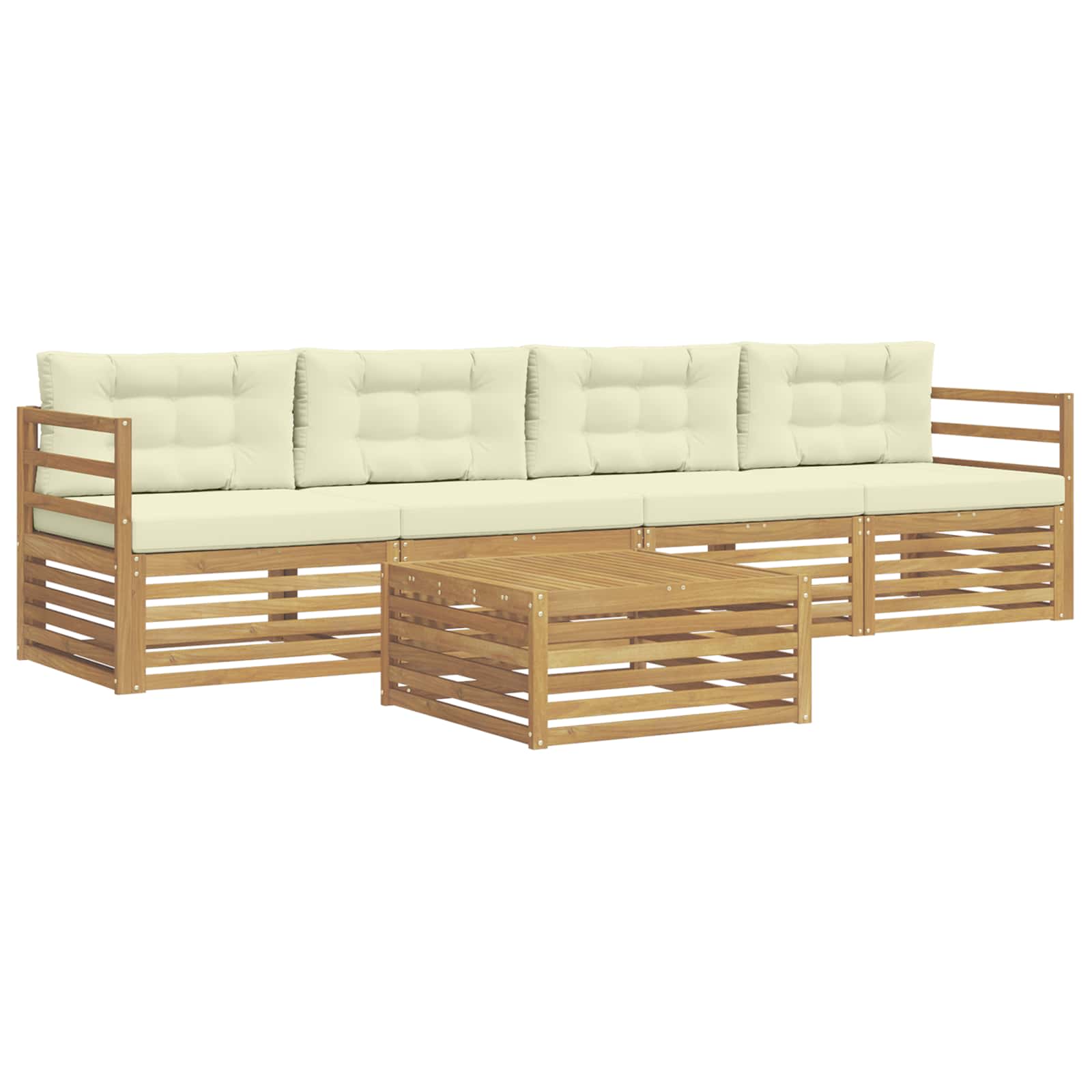 Conjunto de sofás de exterior con cojín 5 pcs Blanco y Crema