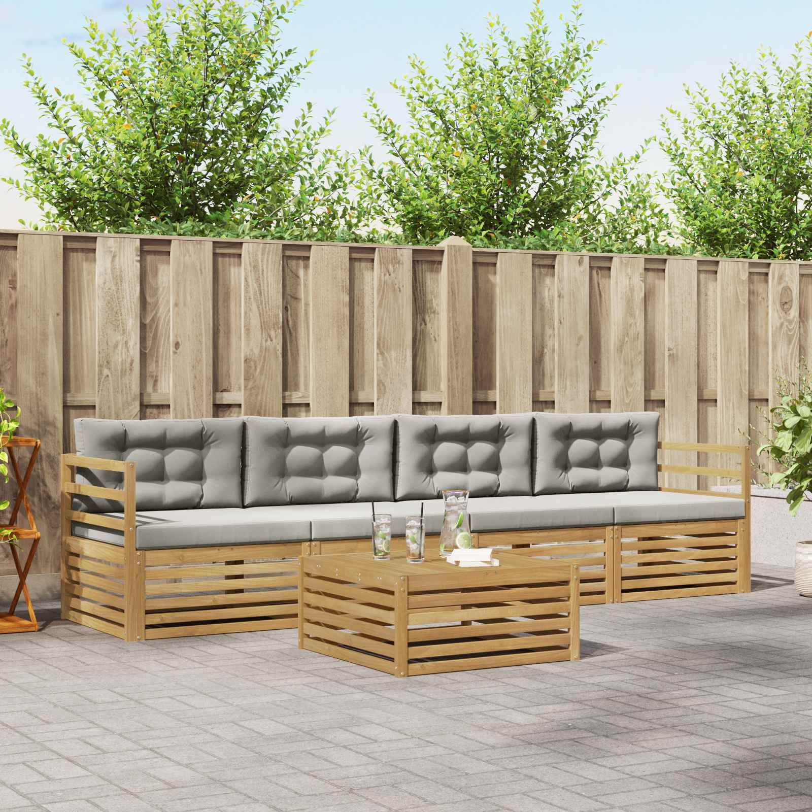 Conjunto de sofás de exterior 5 pcs Blanco y Gris Claro