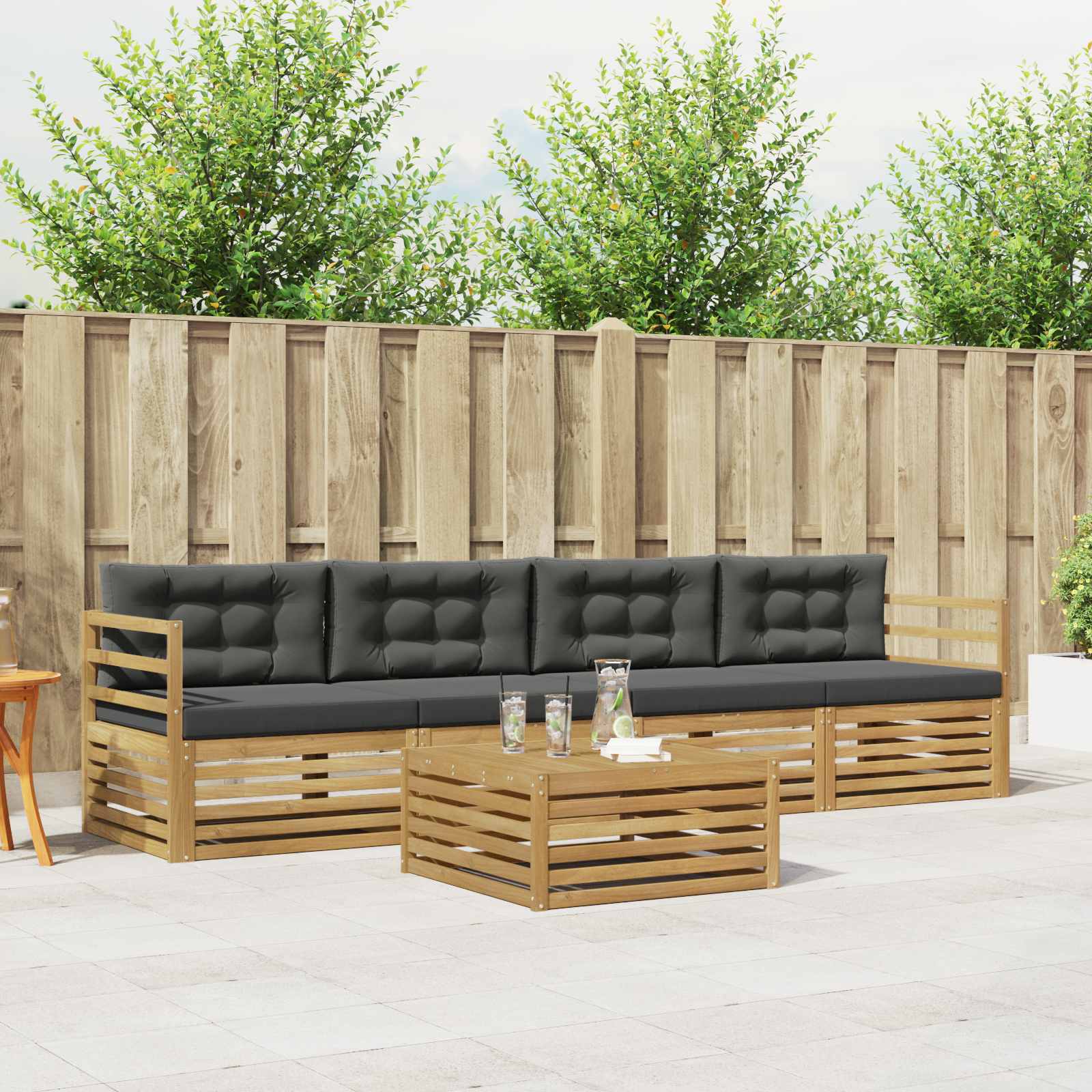 Conjunto de sofás de exterior 5 pcs Blanco y Antracita