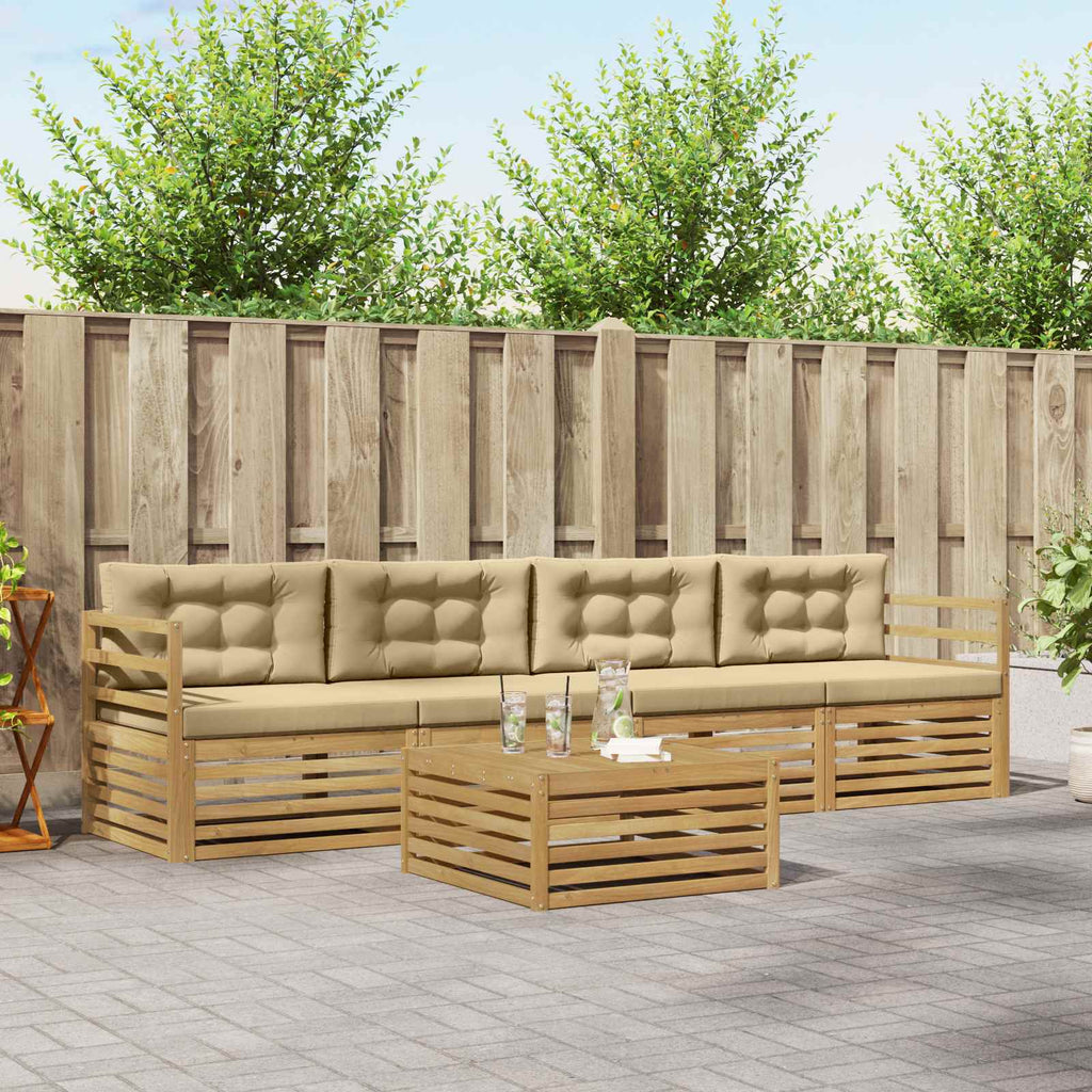 Conjunto de sofás de exterior con cojín 5 pcs y Beige