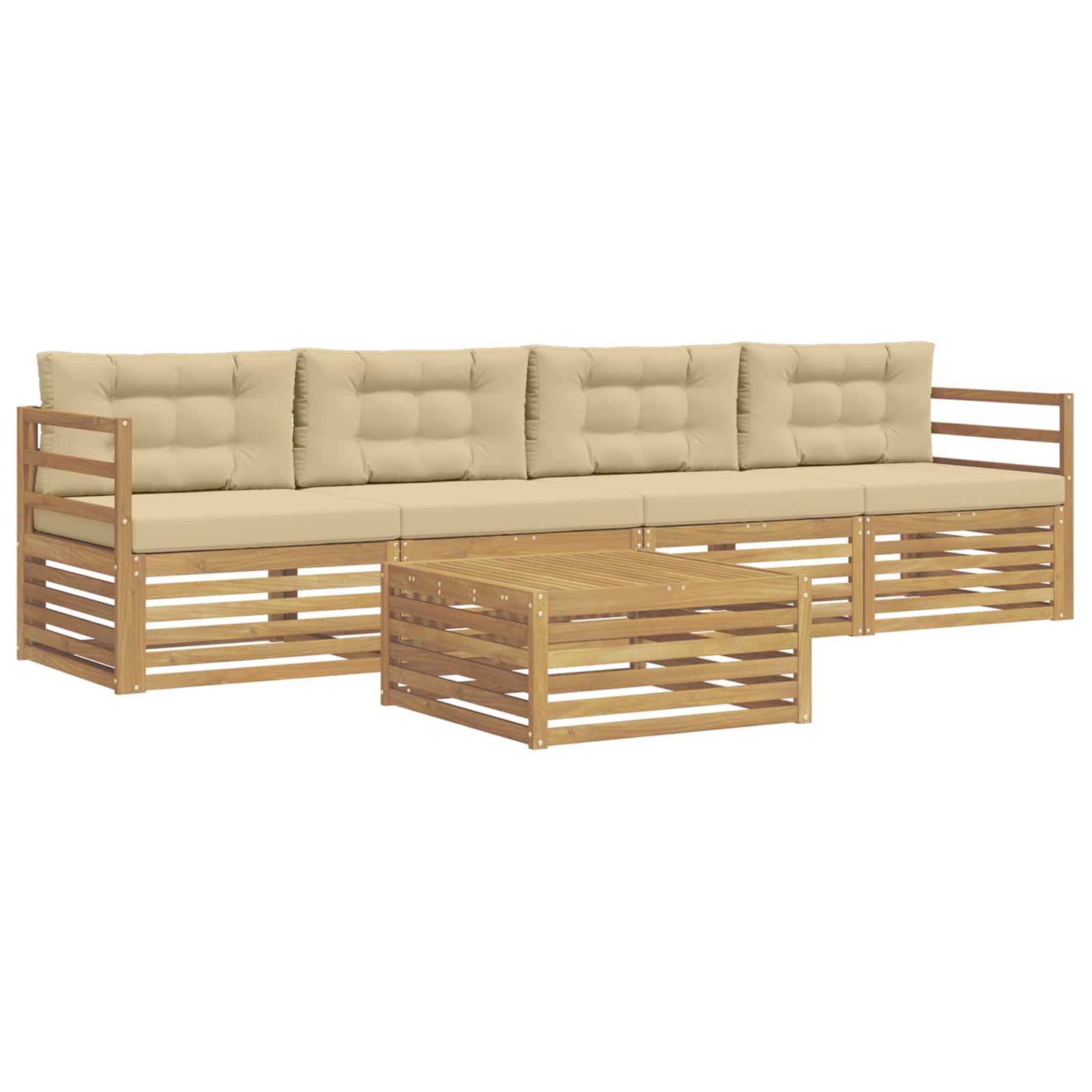 Conjunto de sofás de exterior con cojín 5 pcs y Beige
