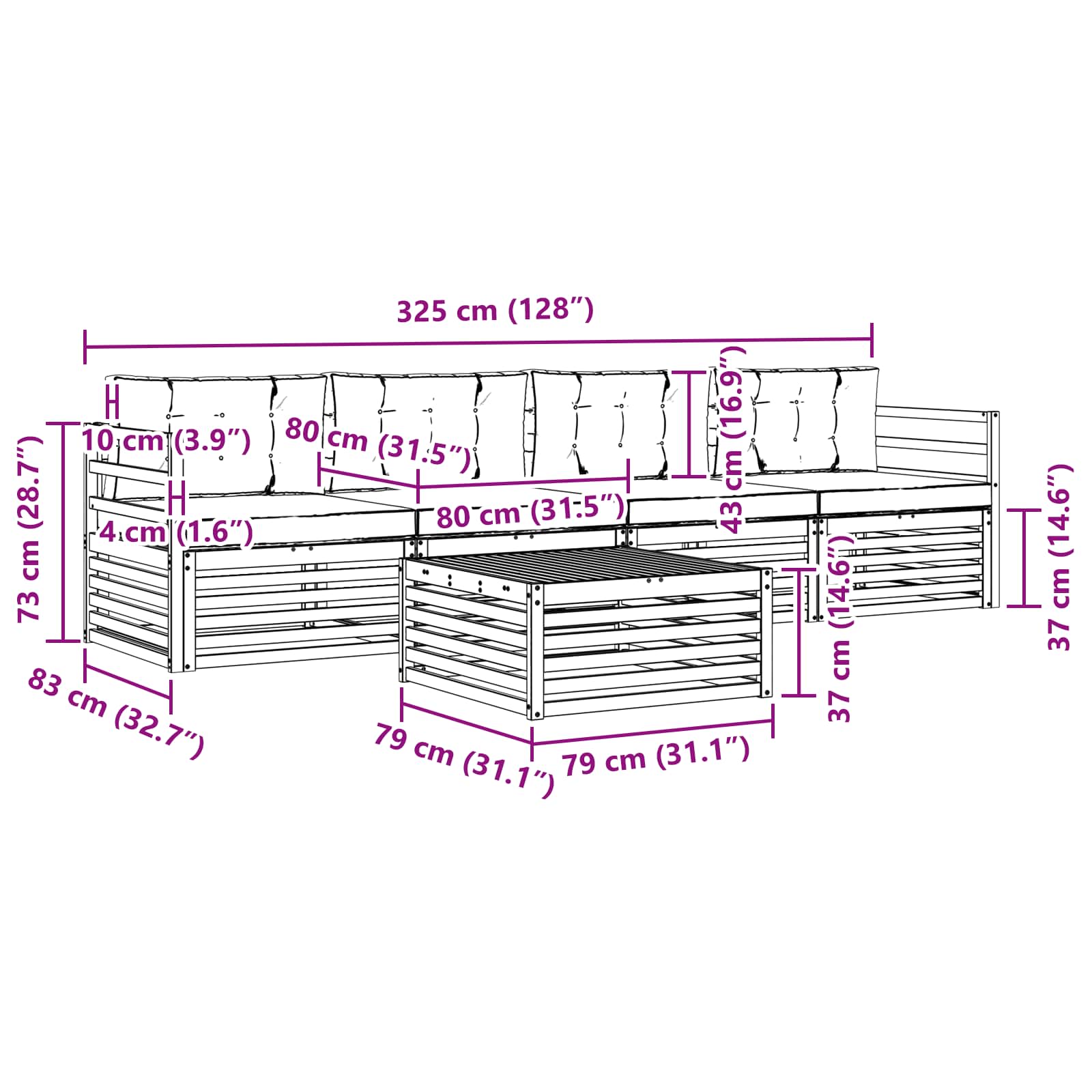 Conjunto de sofás de exterior con cojín 5 pcs y Beige