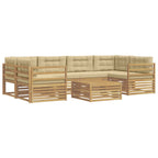 Conjunto de sofás de exterior con cojín 7 pcs y Beige Poliéster