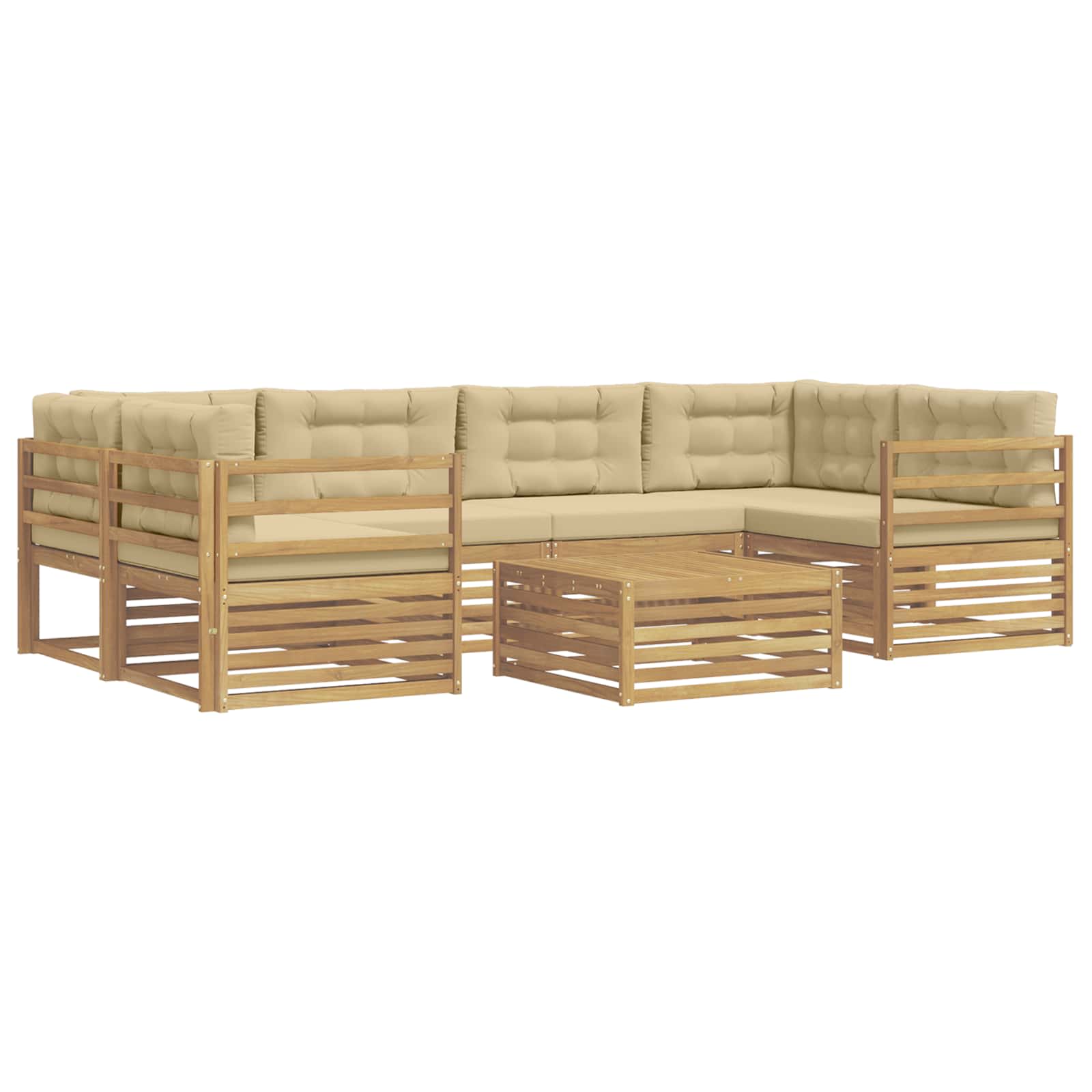 Conjunto de sofás de exterior con cojín 7 pcs y Beige Poliéster