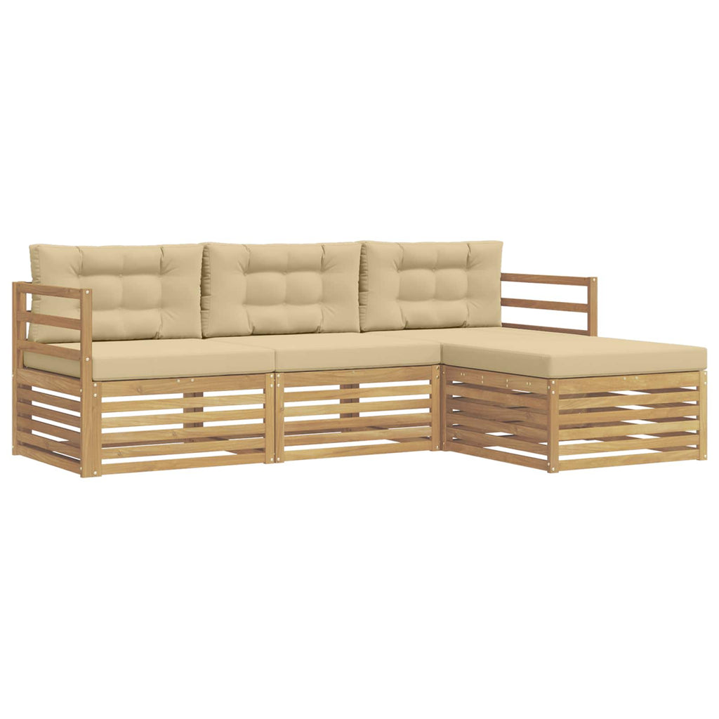 Conjunto de sofás de exterior con cojín 4 pcs y Beige Poliéster