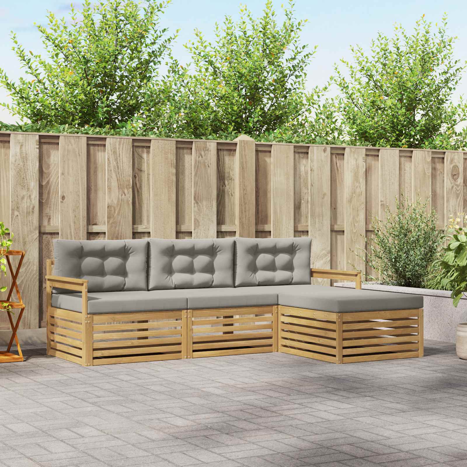 Conjunto de sofás de exterior 4 pcs Blanco y Gris Claro