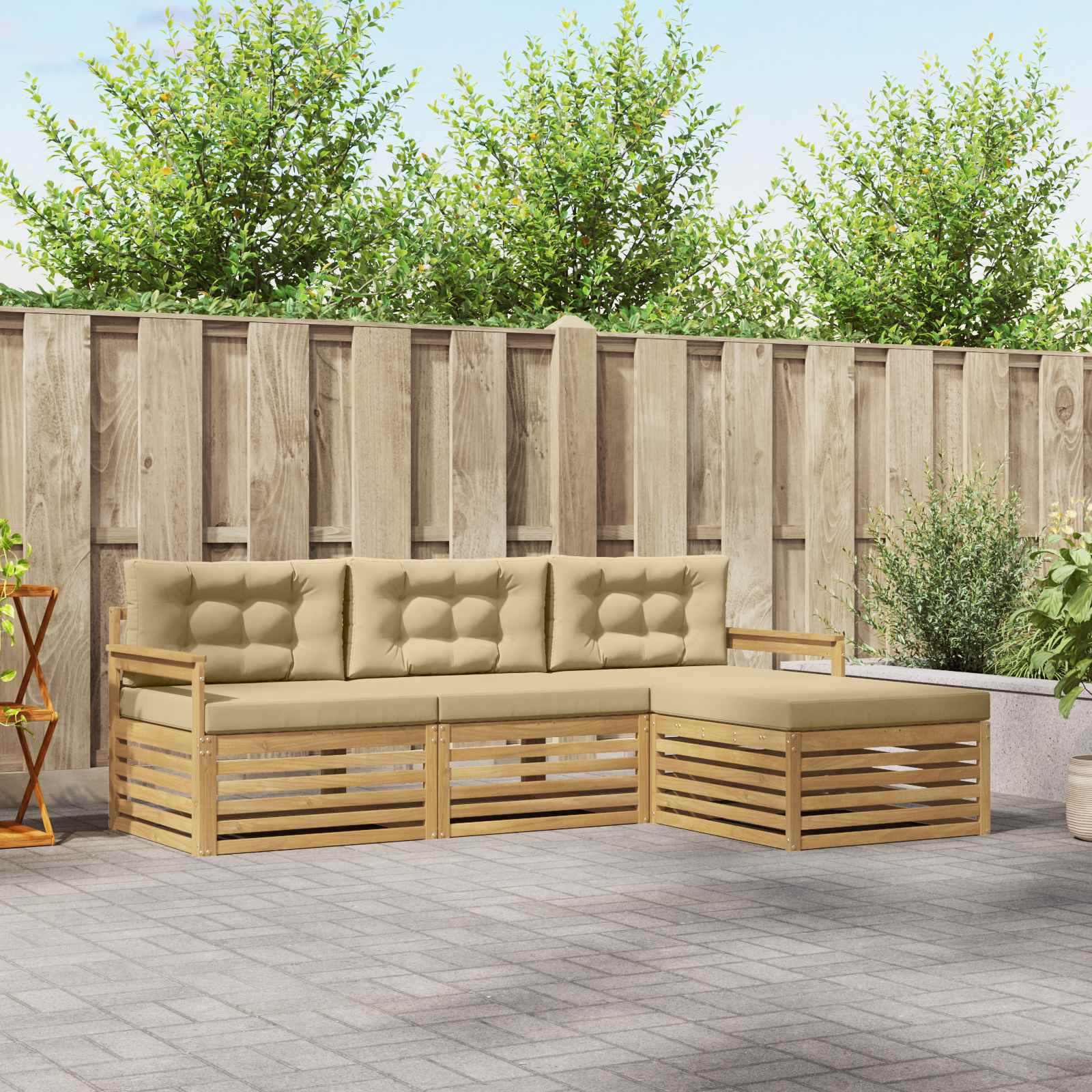 Conjunto de sofás de exterior con cojín 4 pcs y Beige Poliéster