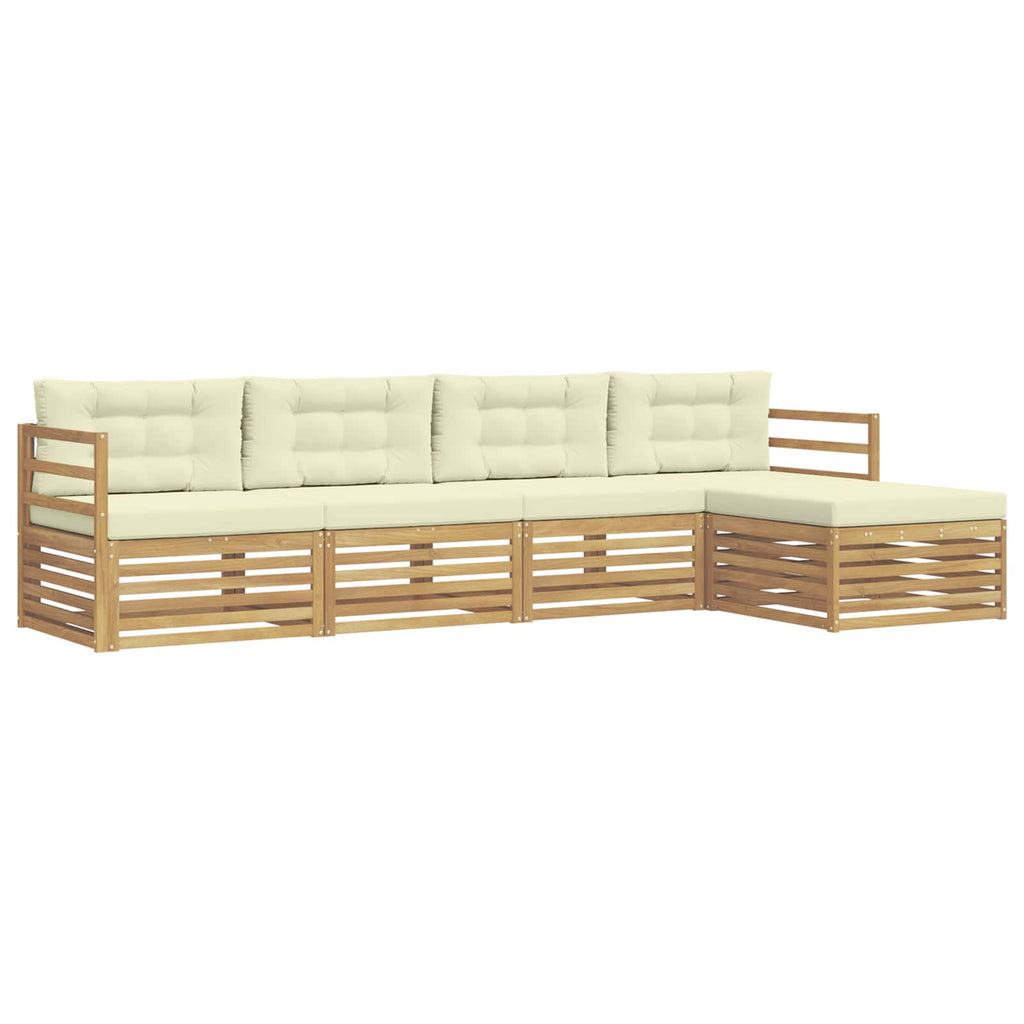 Conjunto de sofás de exterior 5 pcs Blanco y Crema Poliéster