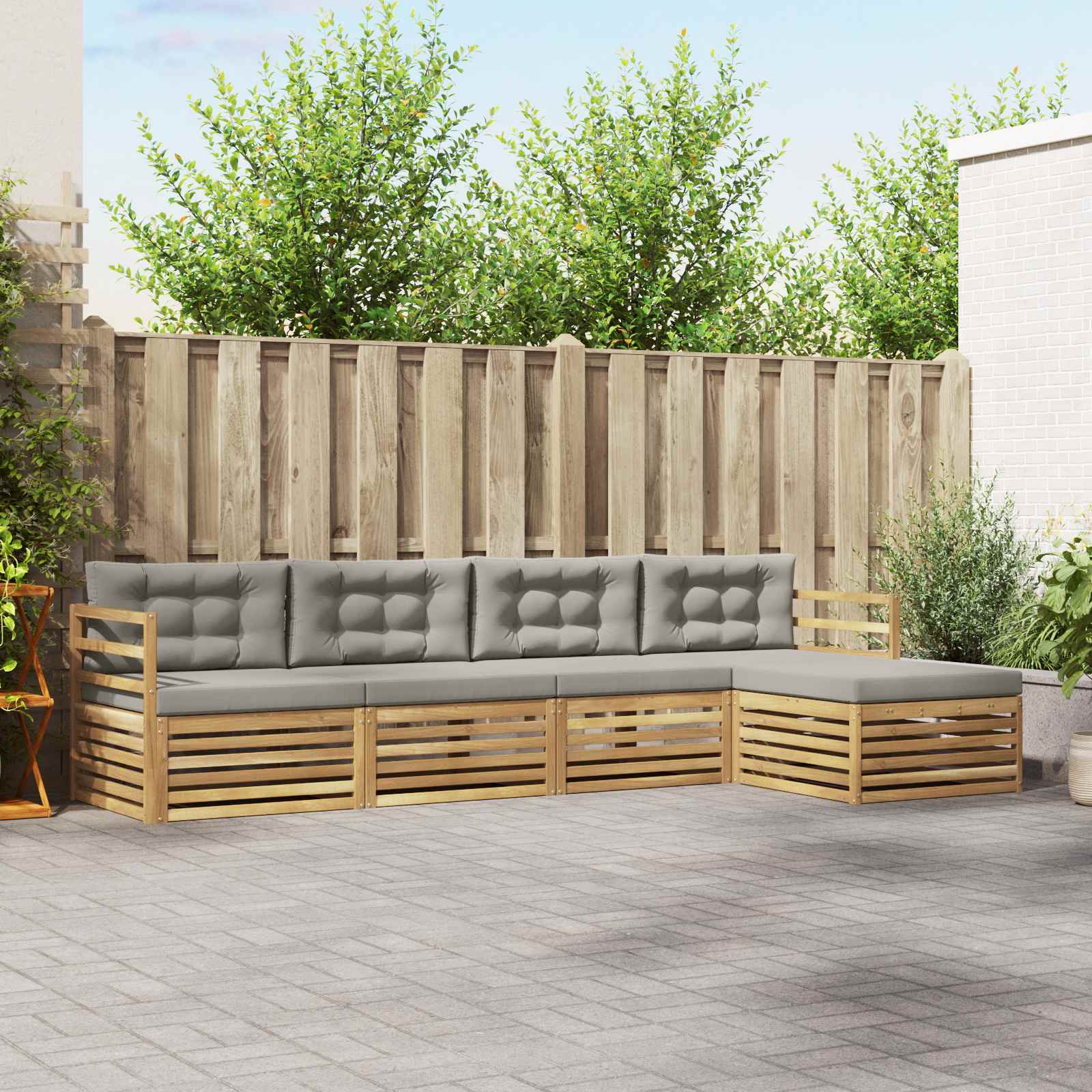 Conjunto de sofás de exterior 5 pcs Blanco y Gris Claro