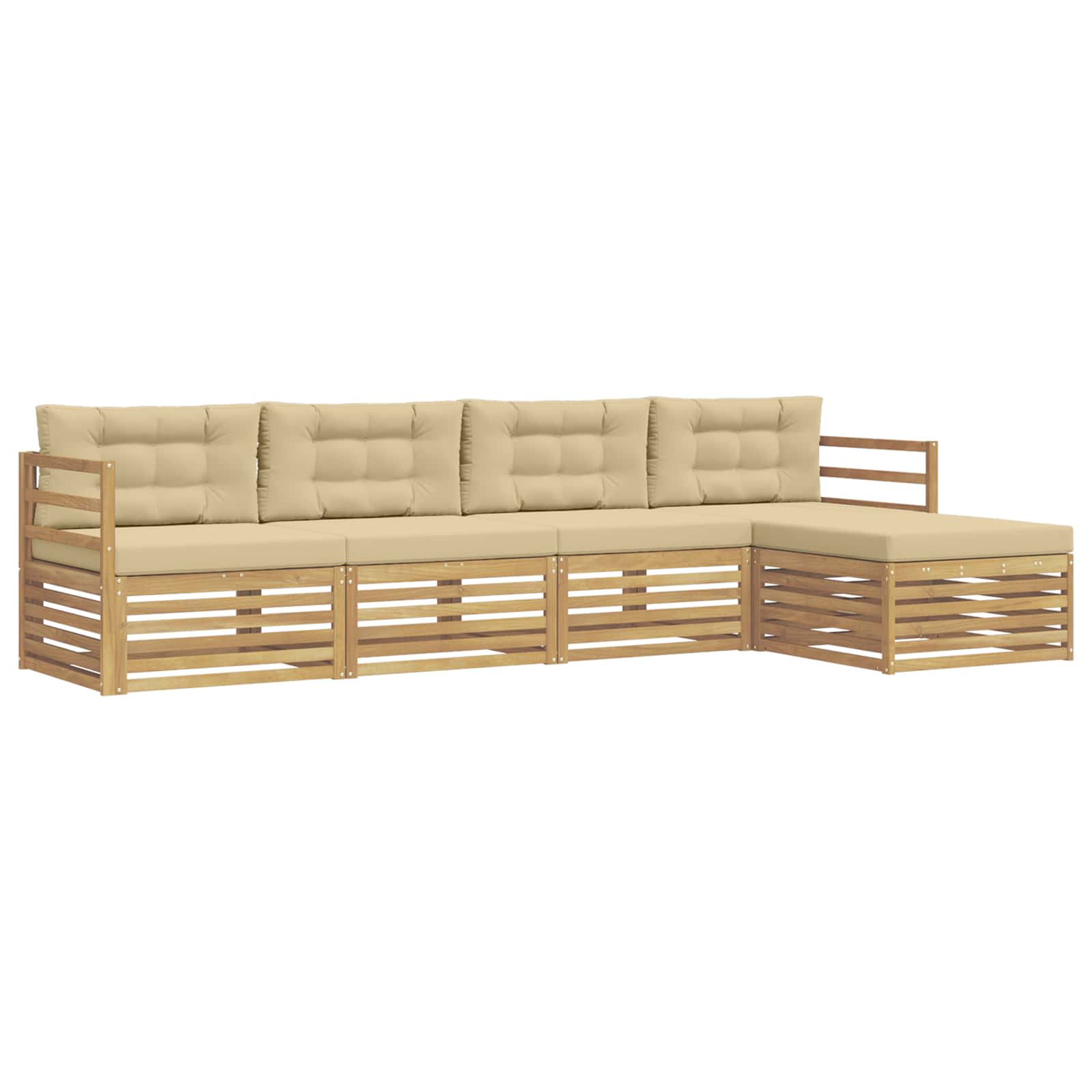 Conjunto de sofás de exterior con cojín 5 pcs y Beige Poliéster