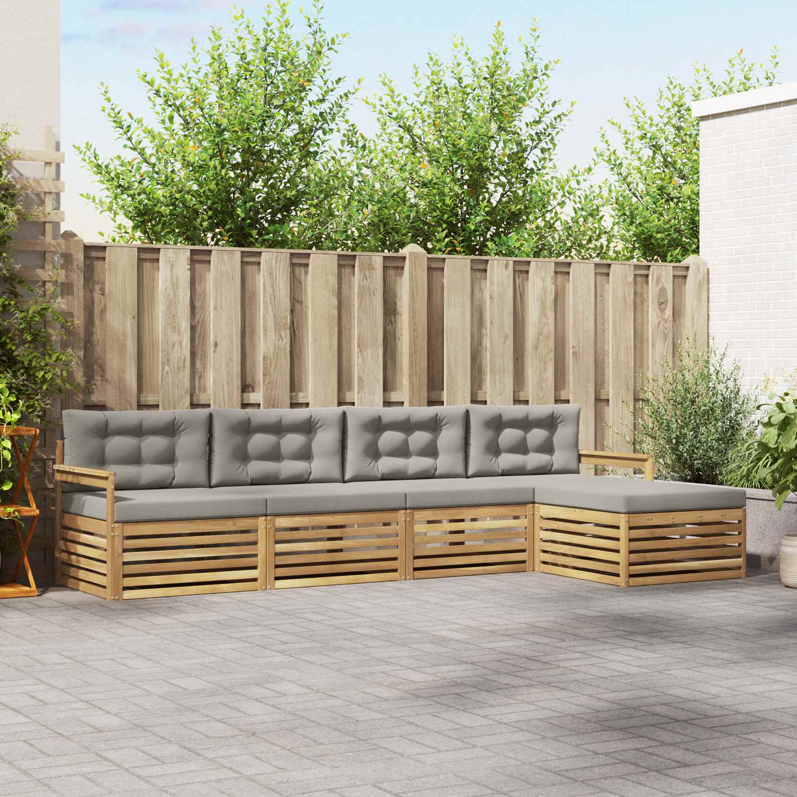 Conjunto de sofás de exterior 5 pcs Blanco y Gris Claro