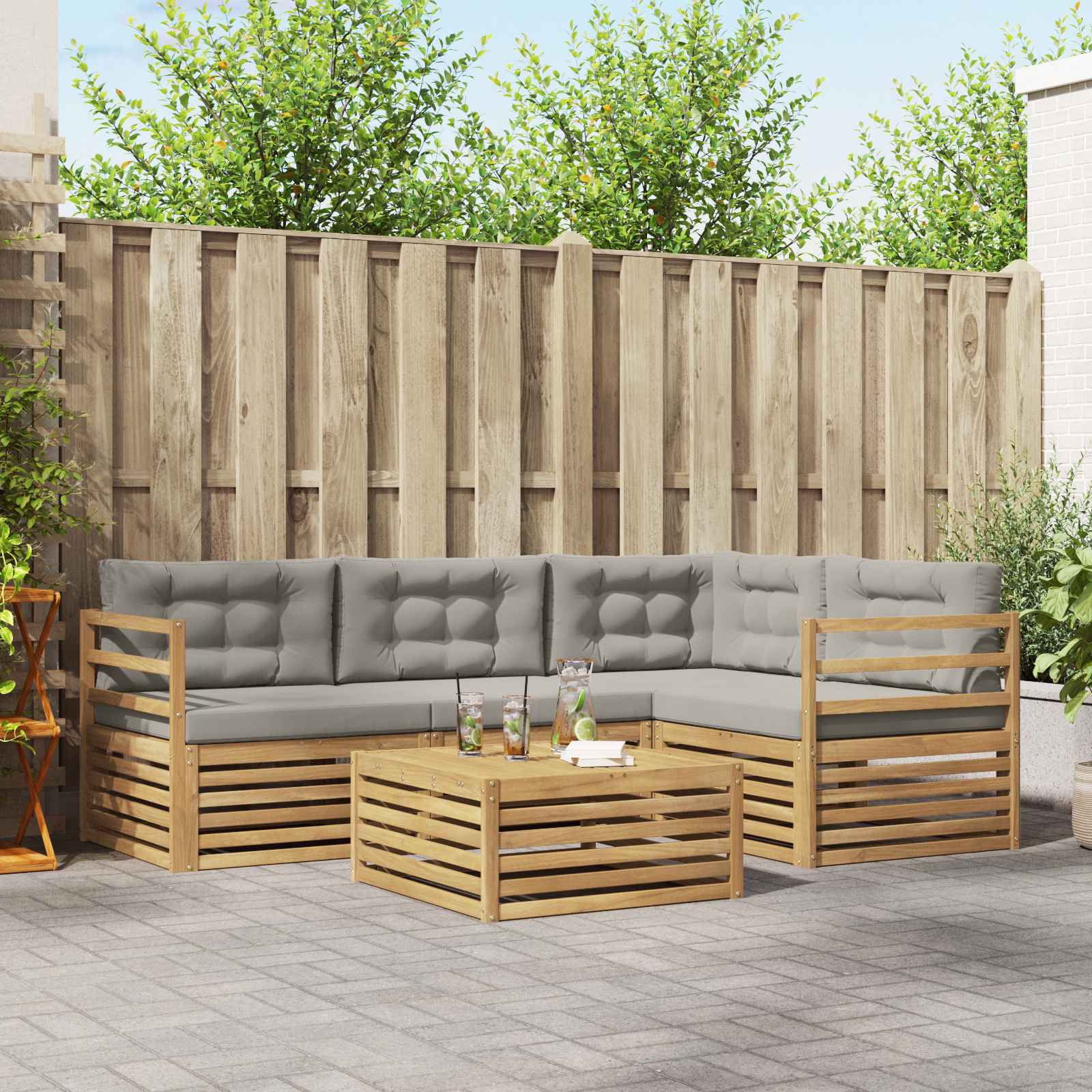 Conjunto de sofás de exterior 5 pcs Blanco y Gris Claro
