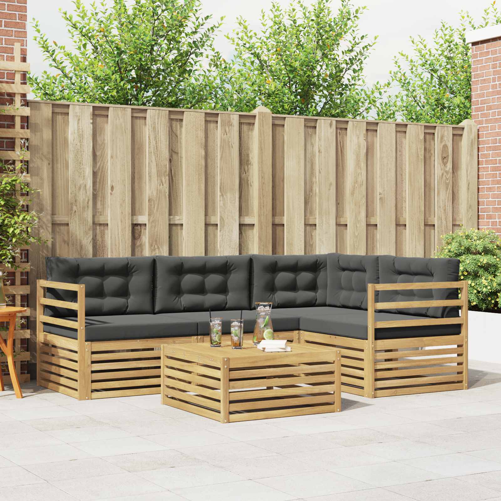 Conjunto de sofás de exterior con cojín 5 pcs