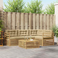 Conjunto de sofás de exterior con cojín 5 pcs y Beige Poliéster