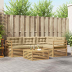 Conjunto de sofás de exterior con cojín 5 pcs y Beige Poliéster