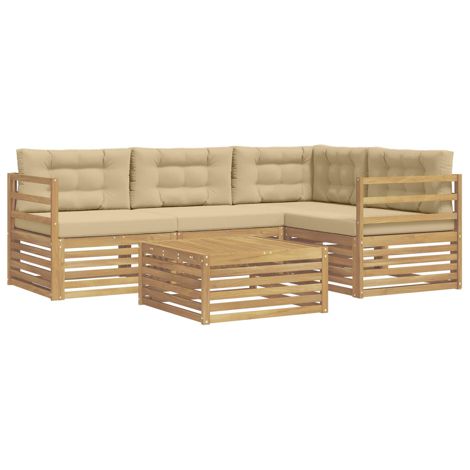 Conjunto de sofás de exterior con cojín 5 pcs y Beige Poliéster