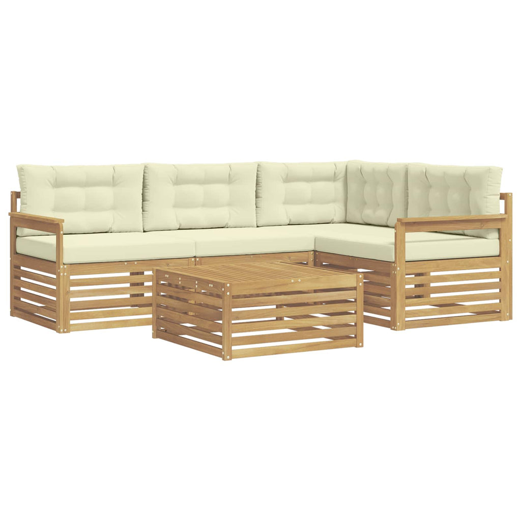 Conjunto de sofás de exterior 6 pcs Blanco y Crema Poliéster