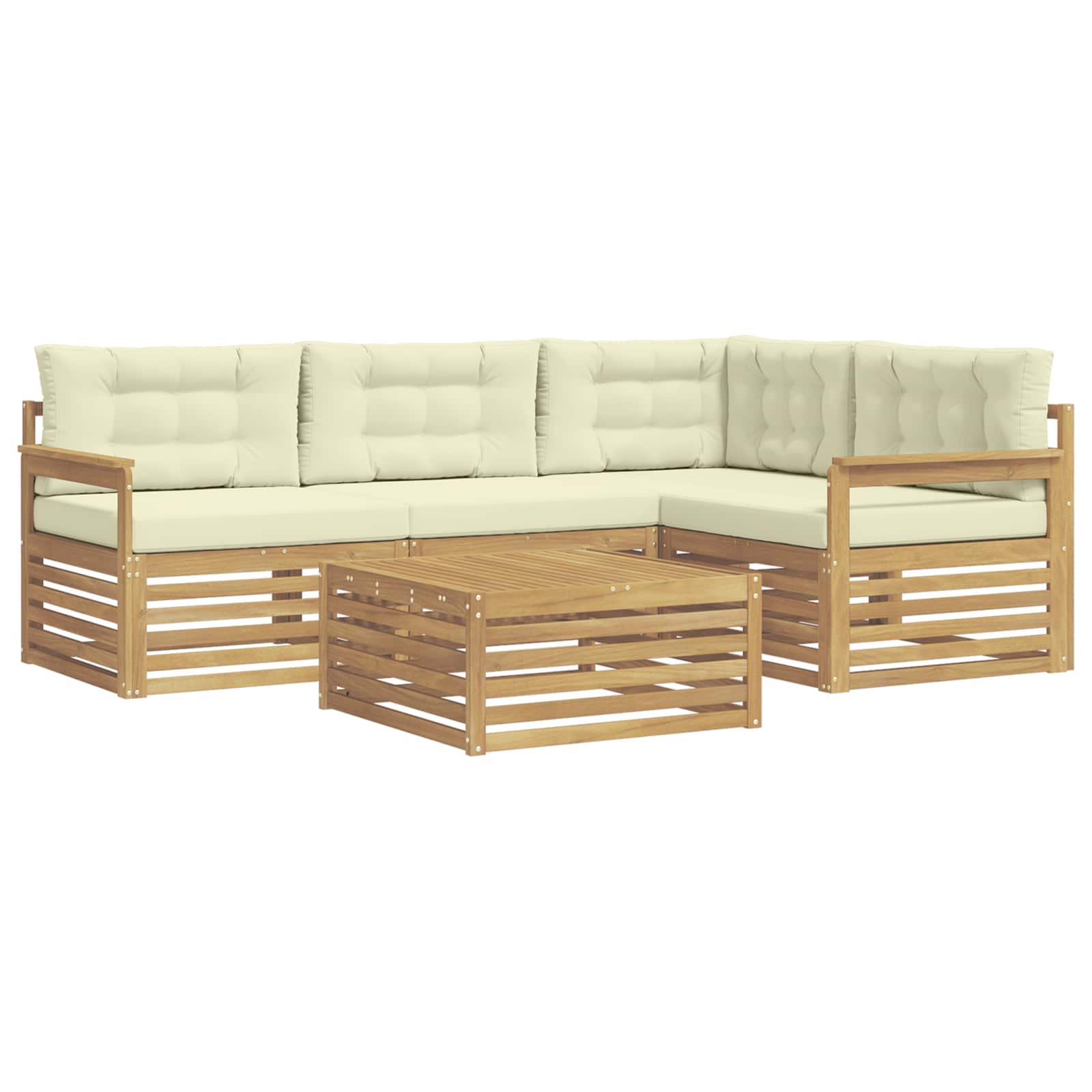 Conjunto de sofás de exterior 6 pcs Blanco y Crema Poliéster