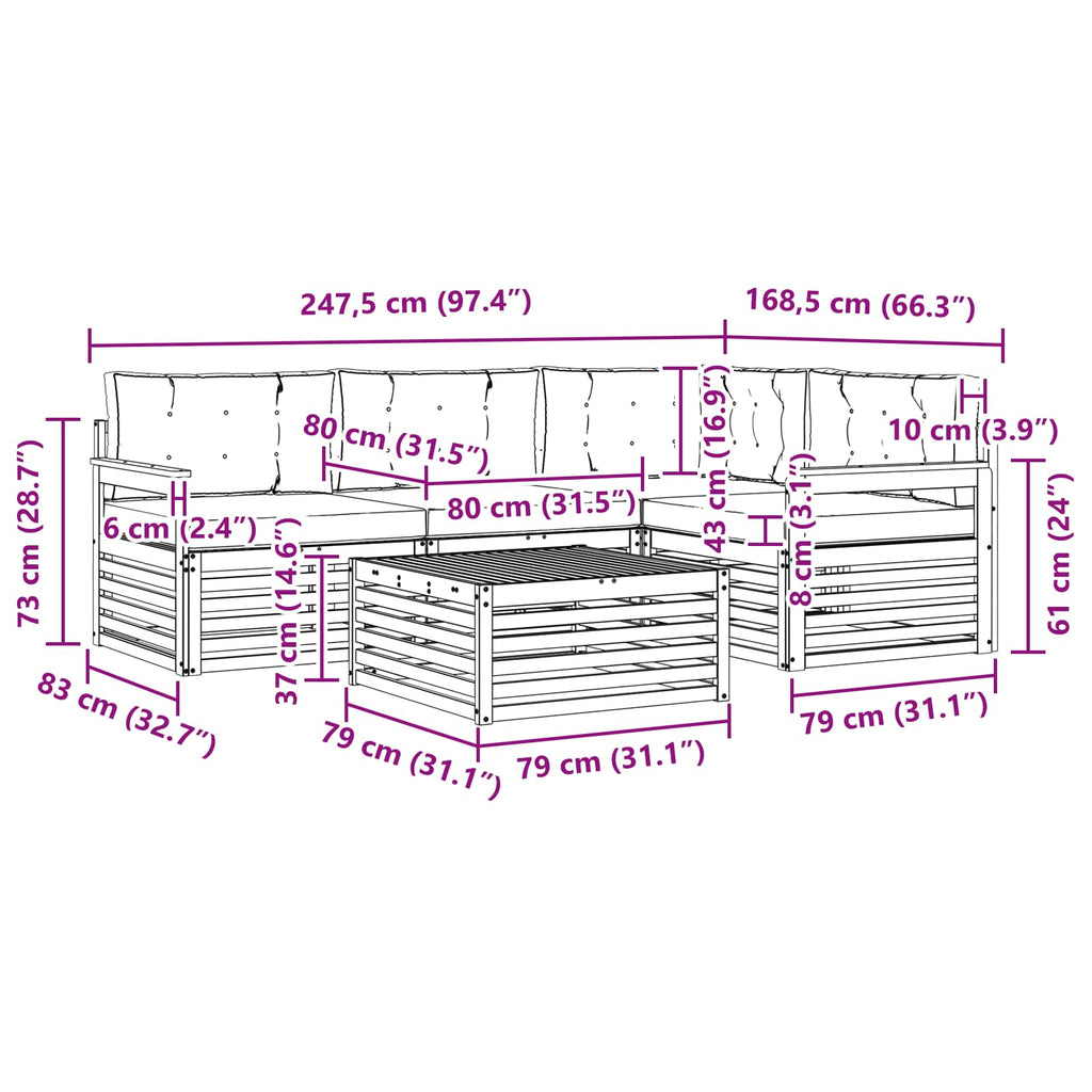 Conjunto de sofás de exterior 6 pcs Blanco y Crema Poliéster