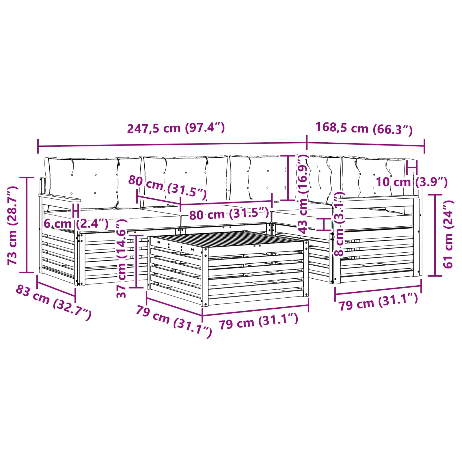 Conjunto de sofás de exterior 6 pcs Blanco y Crema Poliéster