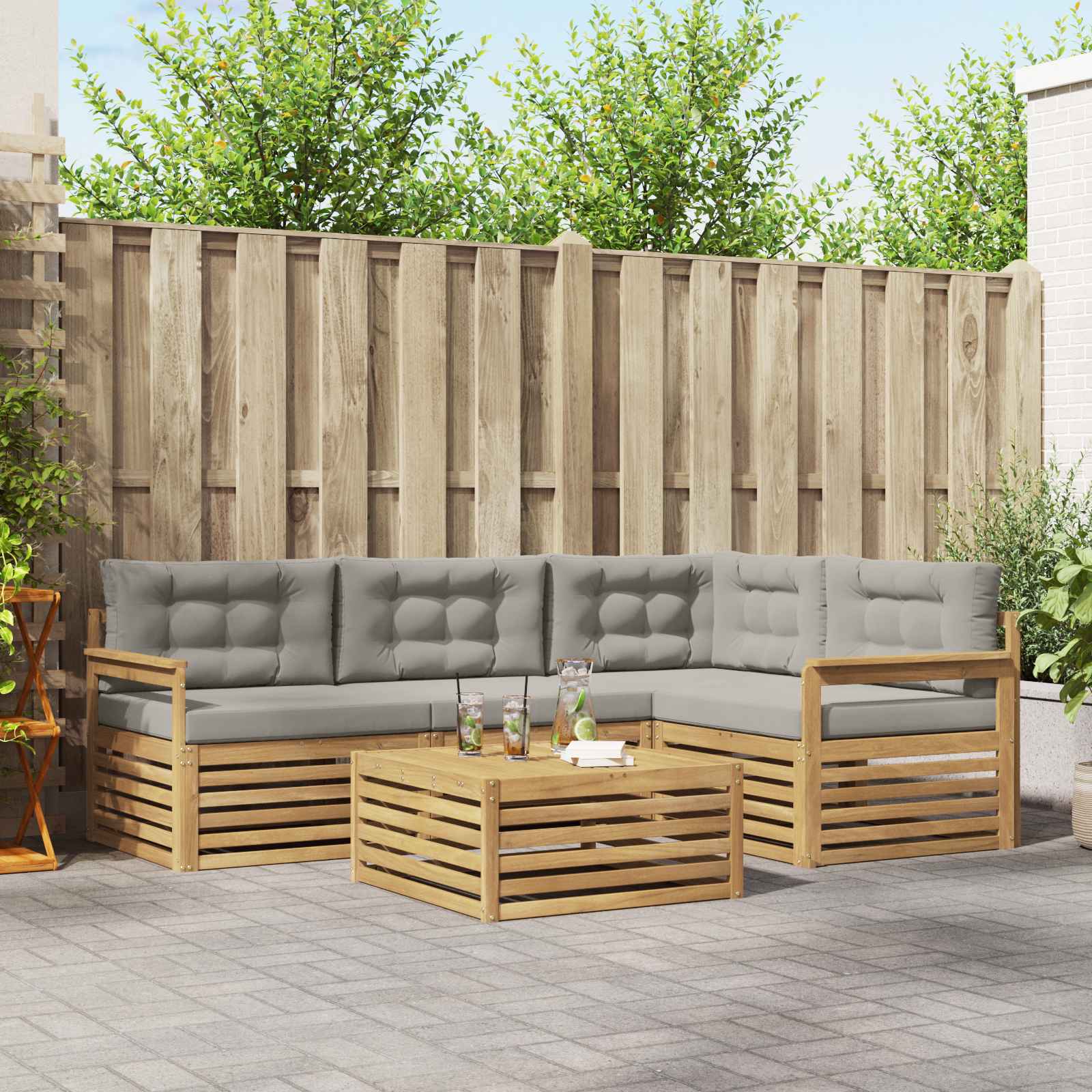 Conjunto de sofás de exterior 6 pcs Blanco y Gris Claro