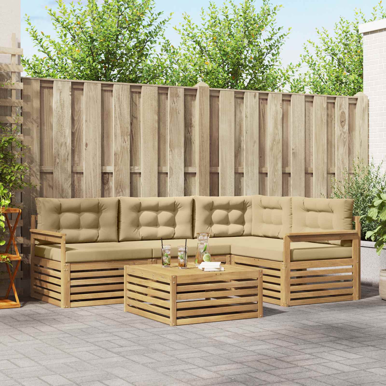 Conjunto de sofás de exterior con cojín 6 pcs y Beige