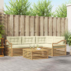 Conjunto de sofás de exterior 5 pcs Blanco y Crema Poliéster
