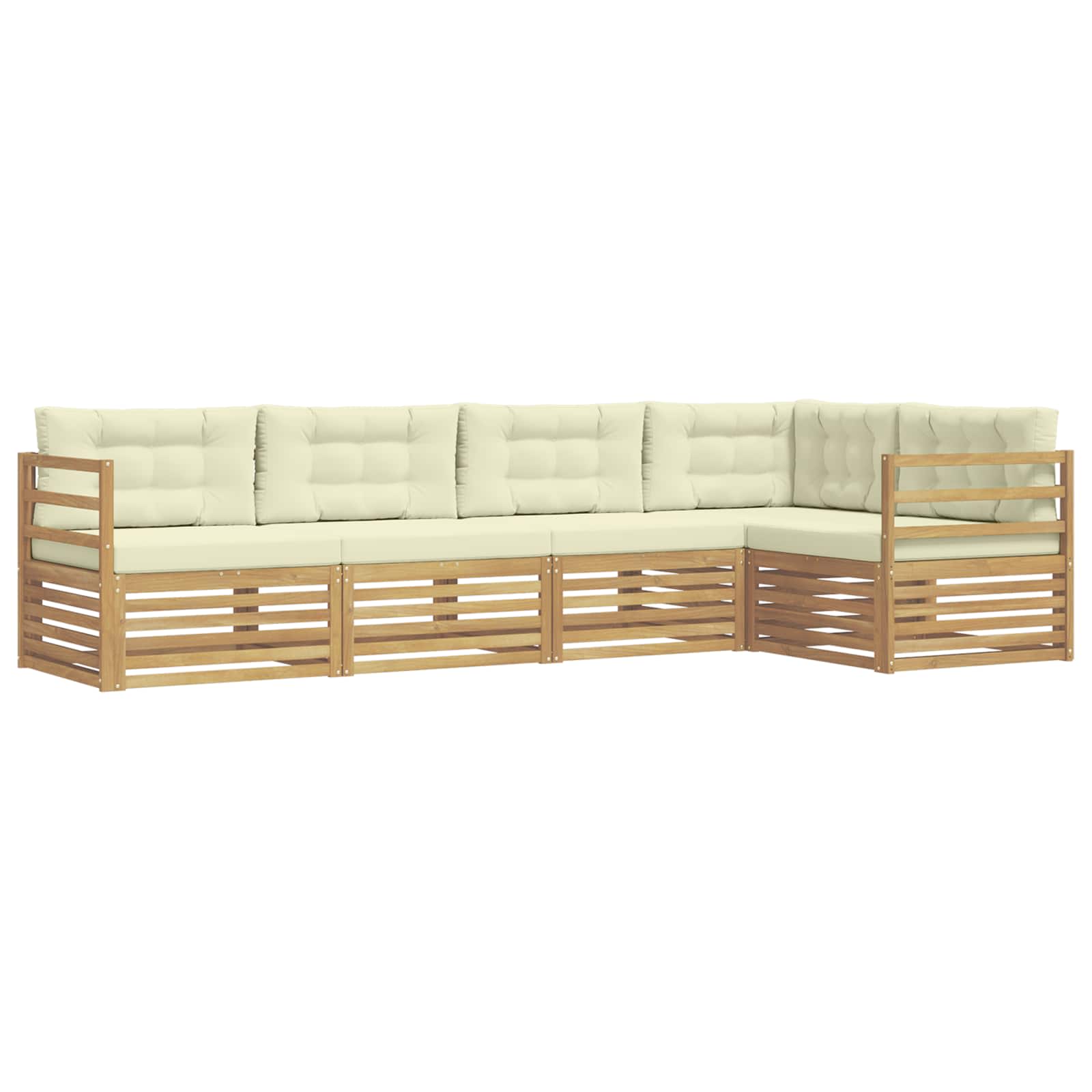 Conjunto de sofás de exterior 5 pcs Blanco y Crema Poliéster