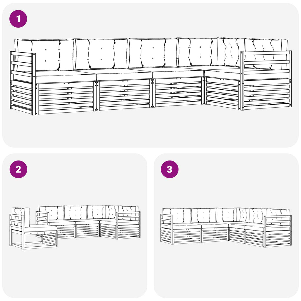 Conjunto de sofás de exterior 5 pcs Blanco y Crema Poliéster