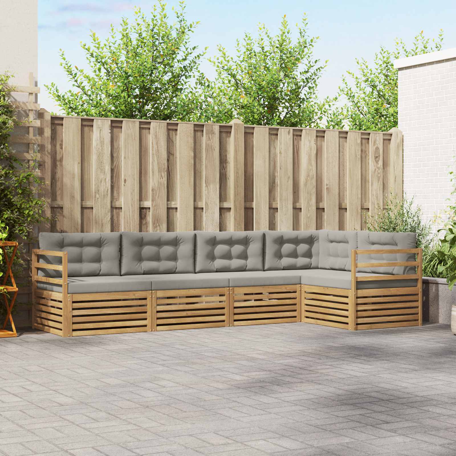 Conjunto de sofás de exterior 5 pcs Blanco y Gris Claro